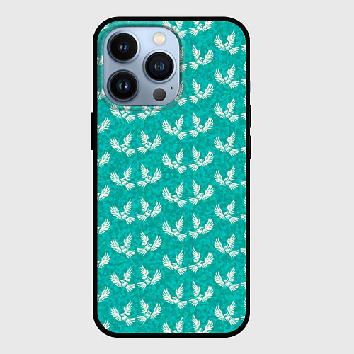Чехол iPhone 13 Pro Белые совы на бирюзовом фоне / 3D-Черный – фото 1