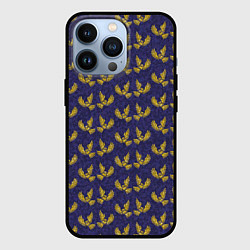 Чехол для iPhone 13 Pro Золотые совы на фиолетовом - паттерн, цвет: 3D-черный