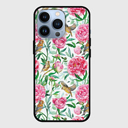 Чехол iPhone 13 Pro Пионы и зеленушка