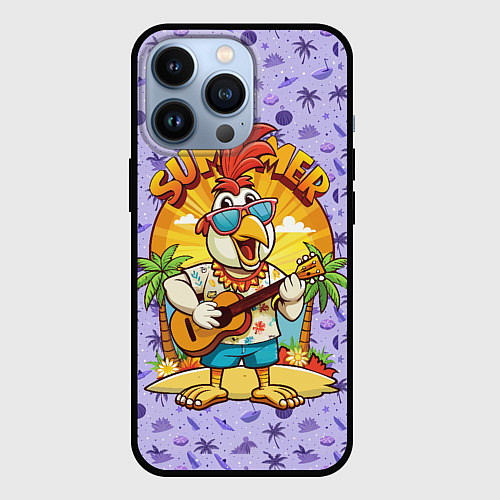 Чехол iPhone 13 Pro Жаркое лето петух играет на гитаре / 3D-Черный – фото 1