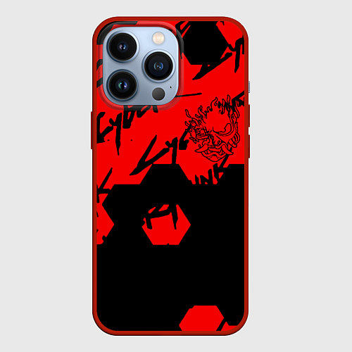 Чехол iPhone 13 Pro Cyberpunk 2077 кибер броня / 3D-Красный – фото 1