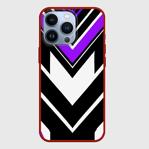Чехол iPhone 13 Pro Фиолетово-белые полосы на чёрном фоне / 3D-Красный – фото 1