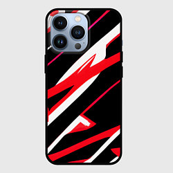 Чехол iPhone 13 Pro Красно-белые полосы на чёрном фоне