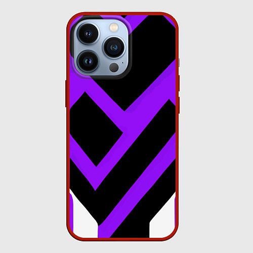 Чехол iPhone 13 Pro Фиолетово-белые полосы на чёрном фоне / 3D-Красный – фото 1