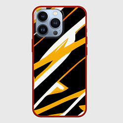 Чехол iPhone 13 Pro Жёлто-белые полосы и чёрный фон
