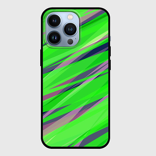 Чехол iPhone 13 Pro Зелёный и фиолетовый абстрактные полосы / 3D-Черный – фото 1