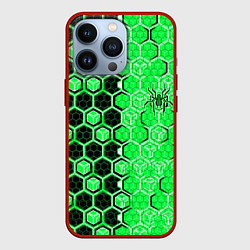 Чехол для iPhone 13 Pro Техно-киберпанк шестиугольники зелёный и чёрный с, цвет: 3D-красный