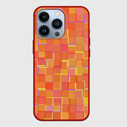 Чехол для iPhone 13 Pro Россыпь оранжевых квадратов, цвет: 3D-красный