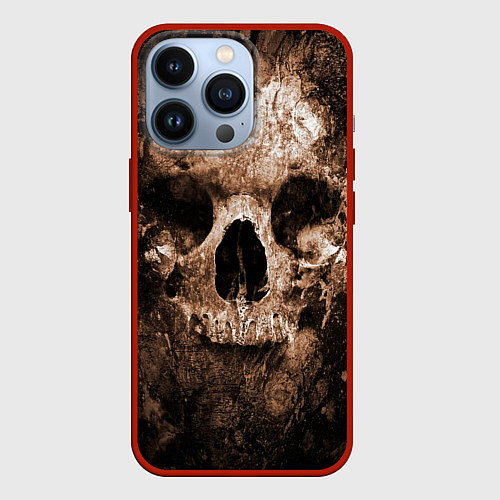 Чехол iPhone 13 Pro Wood skull / 3D-Красный – фото 1