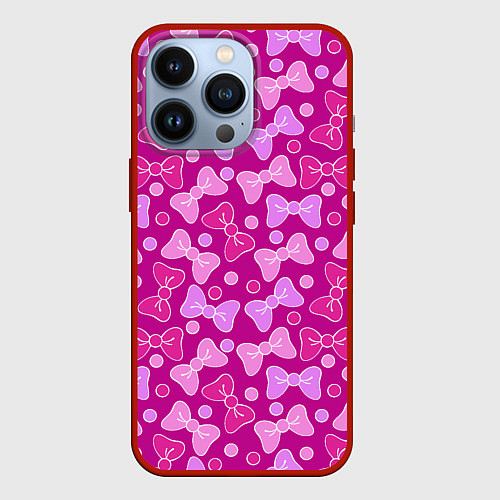 Чехол iPhone 13 Pro Розовые бантики / 3D-Красный – фото 1