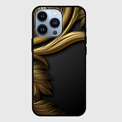 Чехол для iPhone 13 Pro Золотые объемные листья на черном, цвет: 3D-черный