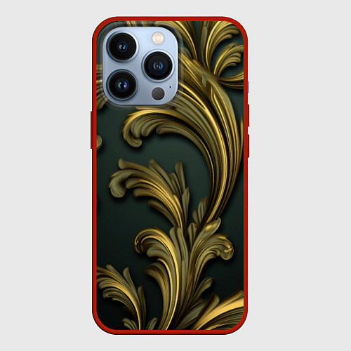 Чехол iPhone 13 Pro Золотые старые темные узоры / 3D-Красный – фото 1