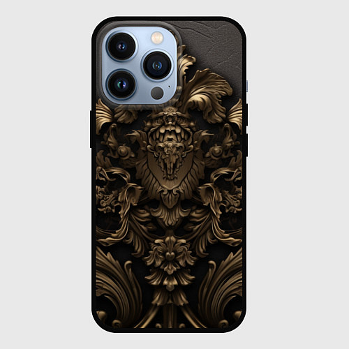 Чехол iPhone 13 Pro Золотистая корона и узоры / 3D-Черный – фото 1