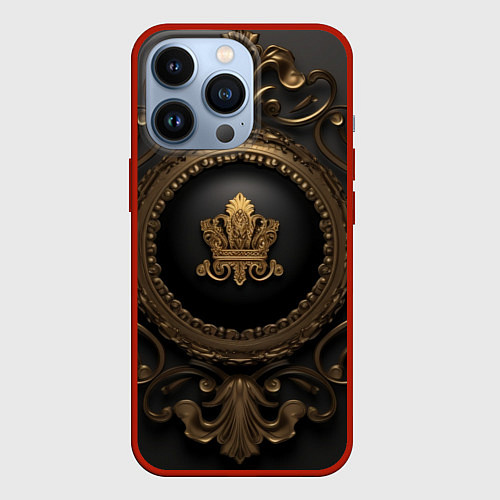Чехол iPhone 13 Pro Классические золотые узоры и корона / 3D-Красный – фото 1