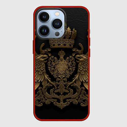 Чехол iPhone 13 Pro Золотые крылья с узорами / 3D-Красный – фото 1