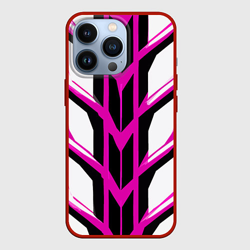 Чехол iPhone 13 Pro Чёрно-розовые полосы на белом фоне / 3D-Красный – фото 1
