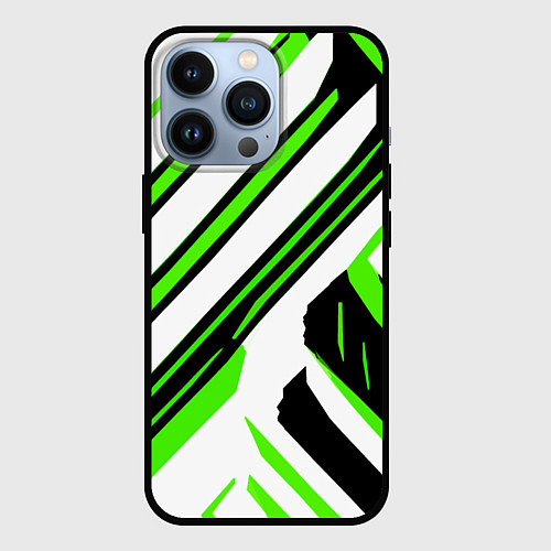 Чехол iPhone 13 Pro Чёрно-зелёные полосы на белом фоне / 3D-Черный – фото 1