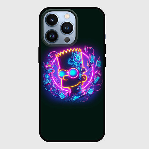 Чехол iPhone 13 Pro Neon Bart Simpson - cyberpunk fantasy / 3D-Черный – фото 1