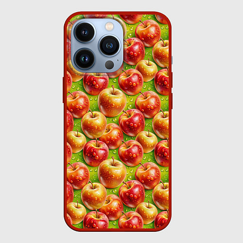 Чехол iPhone 13 Pro Вкусные яблоки паттерн / 3D-Красный – фото 1