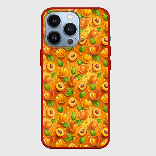 Чехол iPhone 13 Pro Сочные сладкие абрикосы паттерн / 3D-Красный – фото 1