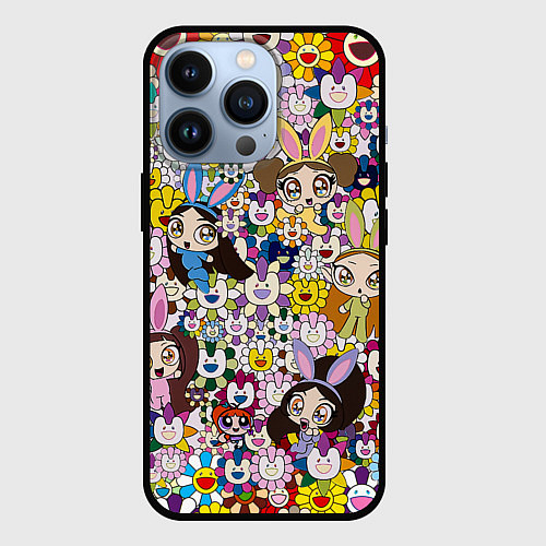 Чехол iPhone 13 Pro Right now NewJeans and Takashi Murakami / 3D-Черный – фото 1