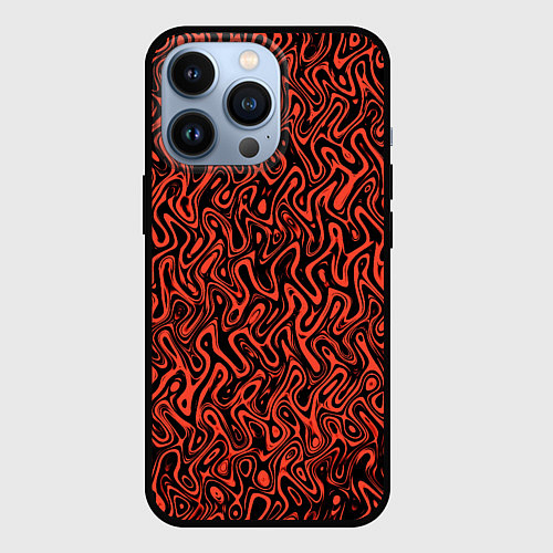 Чехол iPhone 13 Pro Чёрно-коралловый абстрактный узор / 3D-Черный – фото 1
