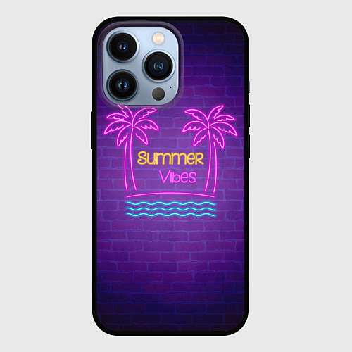 Чехол iPhone 13 Pro Неоновые пальмы summer vibes / 3D-Черный – фото 1