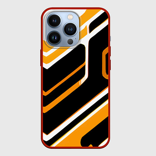 Чехол iPhone 13 Pro Чёрно-жёлтые полосы на белом фоне / 3D-Красный – фото 1