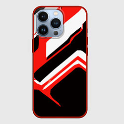 Чехол для iPhone 13 Pro Бело-красные линии на чёрном фоне, цвет: 3D-красный
