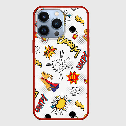 Чехол iPhone 13 Pro Комикс изображение с собакой pop art / 3D-Красный – фото 1