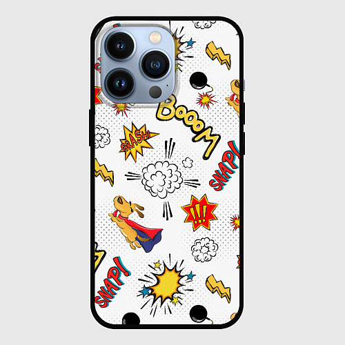 Чехол iPhone 13 Pro Комикс изображение с собакой pop art / 3D-Черный – фото 1