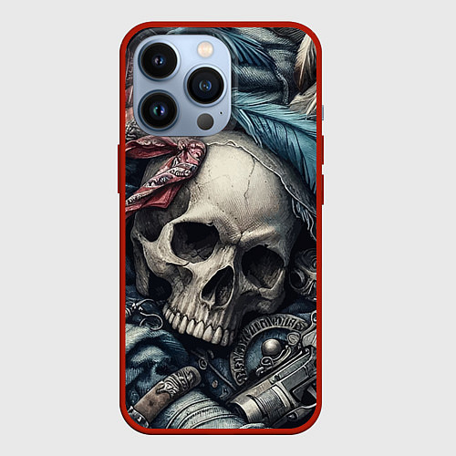 Чехол iPhone 13 Pro Коллаж винтажный с черепом - нейроарт / 3D-Красный – фото 1
