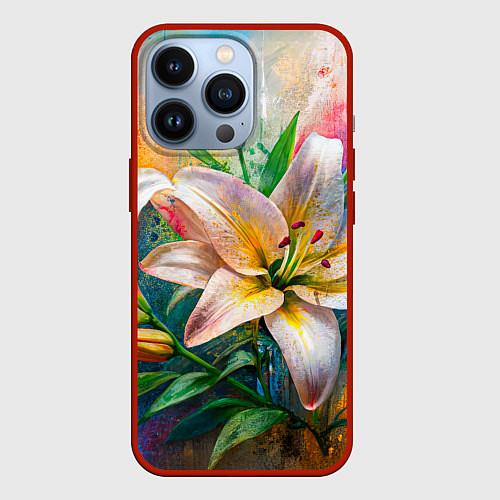 Чехол iPhone 13 Pro Лилии абстракция гранж / 3D-Красный – фото 1