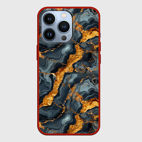 Чехол iPhone 13 Pro Золотой мрамор / 3D-Красный – фото 1