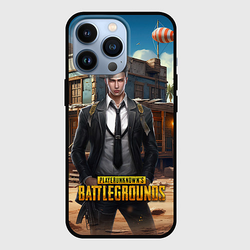 Чехол iPhone 13 Pro PUBG mobile персонаж в костюме / 3D-Черный – фото 1