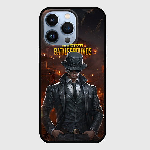 Чехол iPhone 13 Pro PUBG персонаж - город в огне / 3D-Черный – фото 1