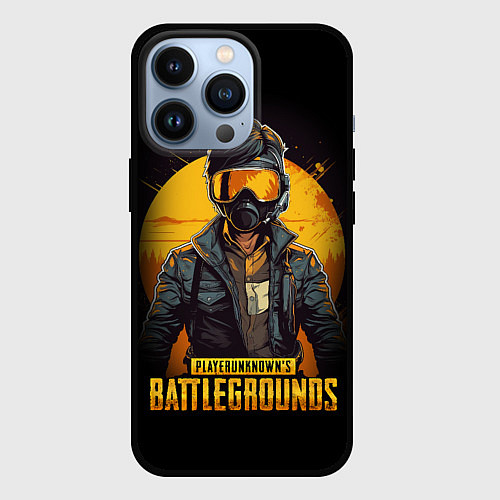 Чехол iPhone 13 Pro PUBG игрок на закате черный фон / 3D-Черный – фото 1