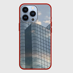 Чехол для iPhone 13 Pro Городское небо и зеркальная многоэтажка, цвет: 3D-красный