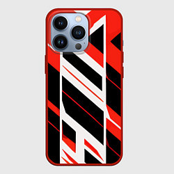 Чехол для iPhone 13 Pro Black and red stripes on a white background, цвет: 3D-красный