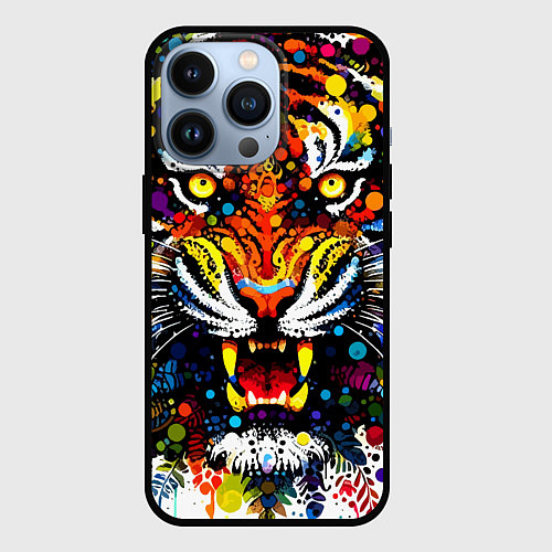 Чехол iPhone 13 Pro Орнаментальный тигр - нейросеть / 3D-Черный – фото 1