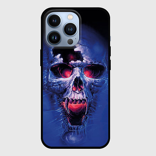 Чехол iPhone 13 Pro Череп разъяренный кричащий - blue skull / 3D-Черный – фото 1