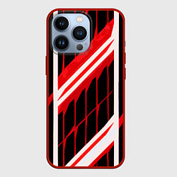 Чехол iPhone 13 Pro Red and white lines on a black background