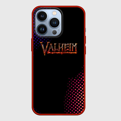 Чехол iPhone 13 Pro Valheim logo pattern / 3D-Красный – фото 1