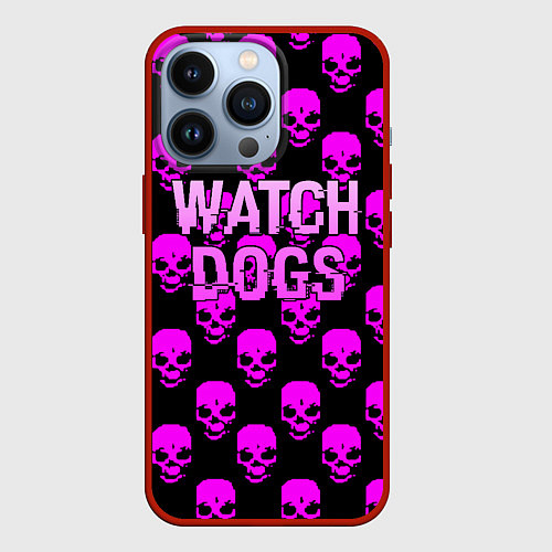 Чехол iPhone 13 Pro Watch dogs neon skull / 3D-Красный – фото 1
