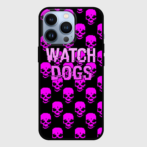 Чехол iPhone 13 Pro Watch dogs neon skull / 3D-Черный – фото 1