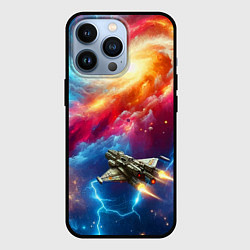 Чехол для iPhone 13 Pro Космолёт в неоновом космосе, цвет: 3D-черный