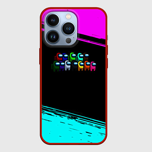 Чехол iPhone 13 Pro Among us neon colors / 3D-Красный – фото 1