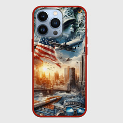 Чехол для iPhone 13 Pro Американский коллаж - нейросеть, цвет: 3D-красный