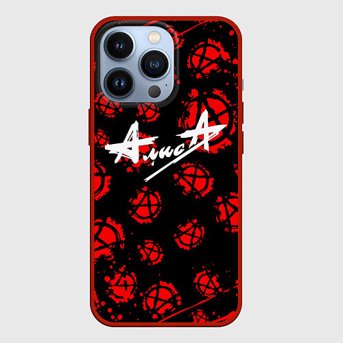 Чехол iPhone 13 Pro Алиса рок паттерн анархия / 3D-Красный – фото 1
