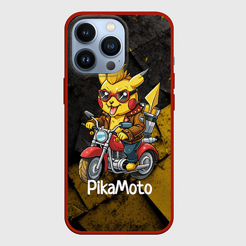 Чехол iPhone 13 Pro Пикачу мотоциклист / 3D-Красный – фото 1